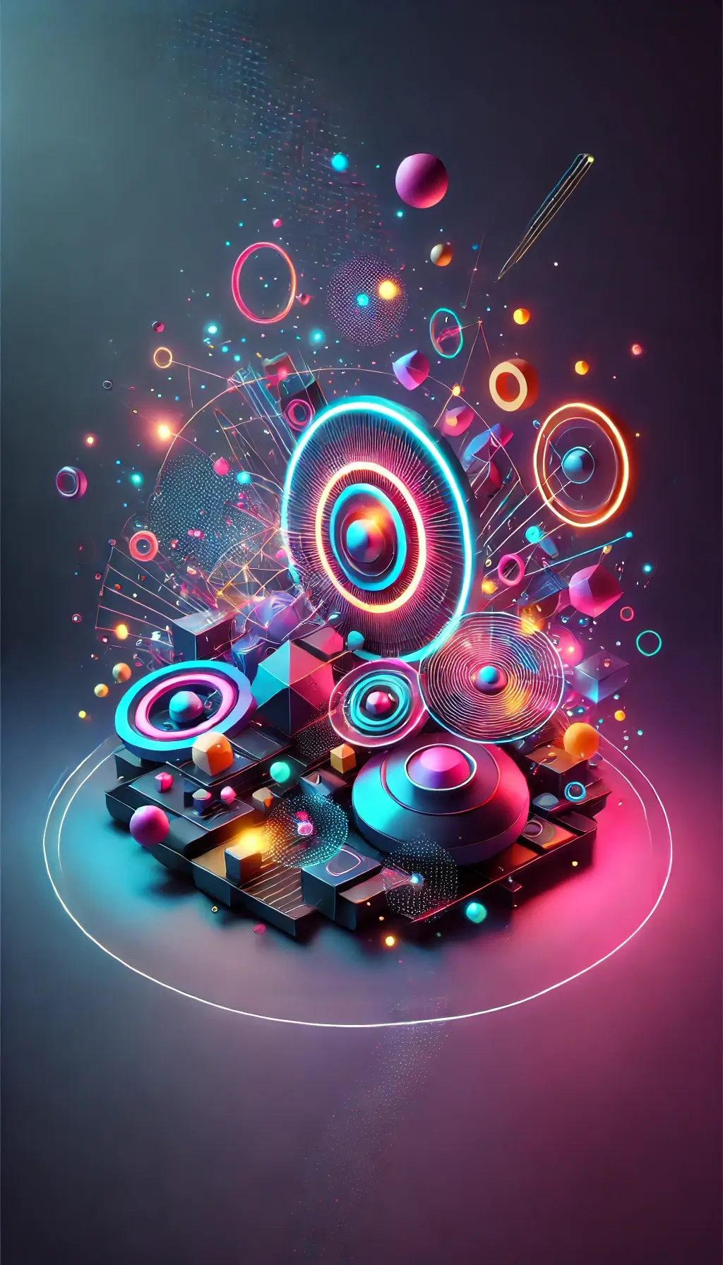 3D Abstract Futuristic Wallpaper with Neon Geometric Shapes