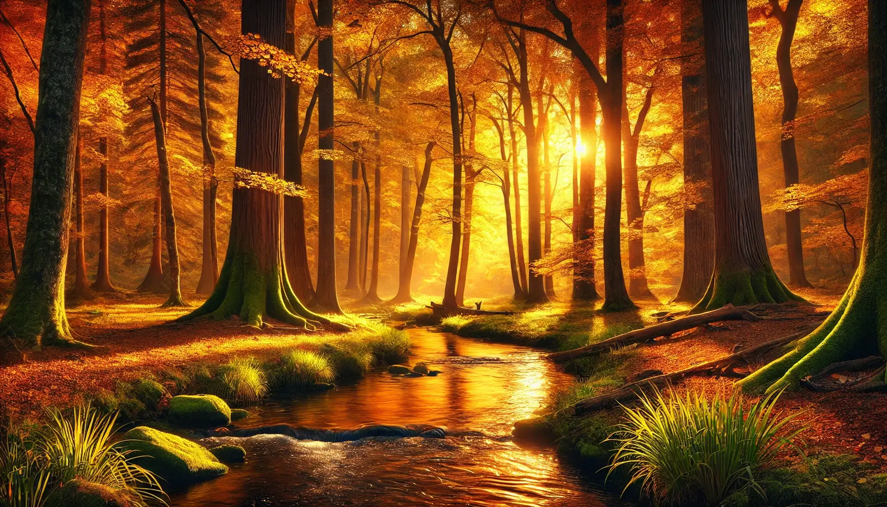 Autumn Forest Stream with Golden Leaves