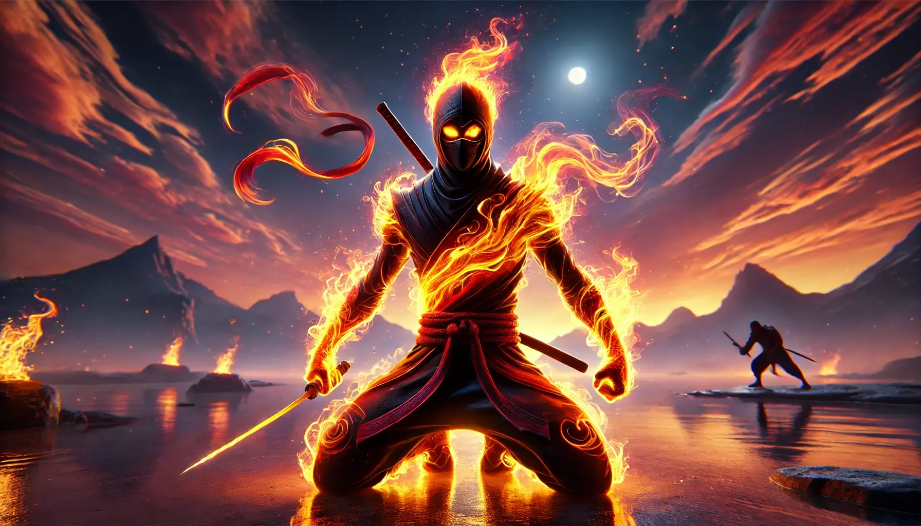 Fire Ninja at Twilight with Sunset