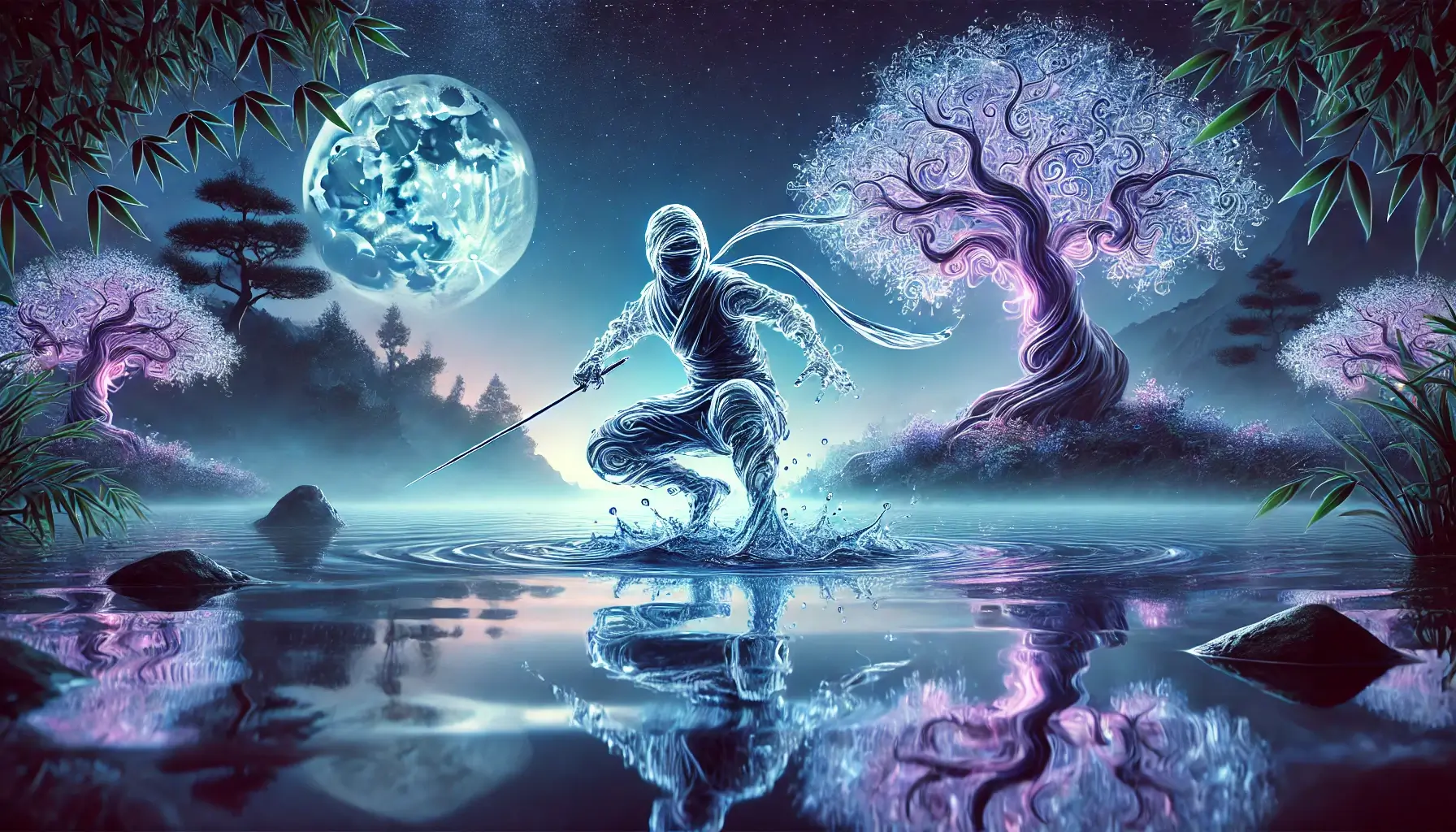 4K HD Ninja Wallpaper with Water Ninja in Fantasy Nature Scene