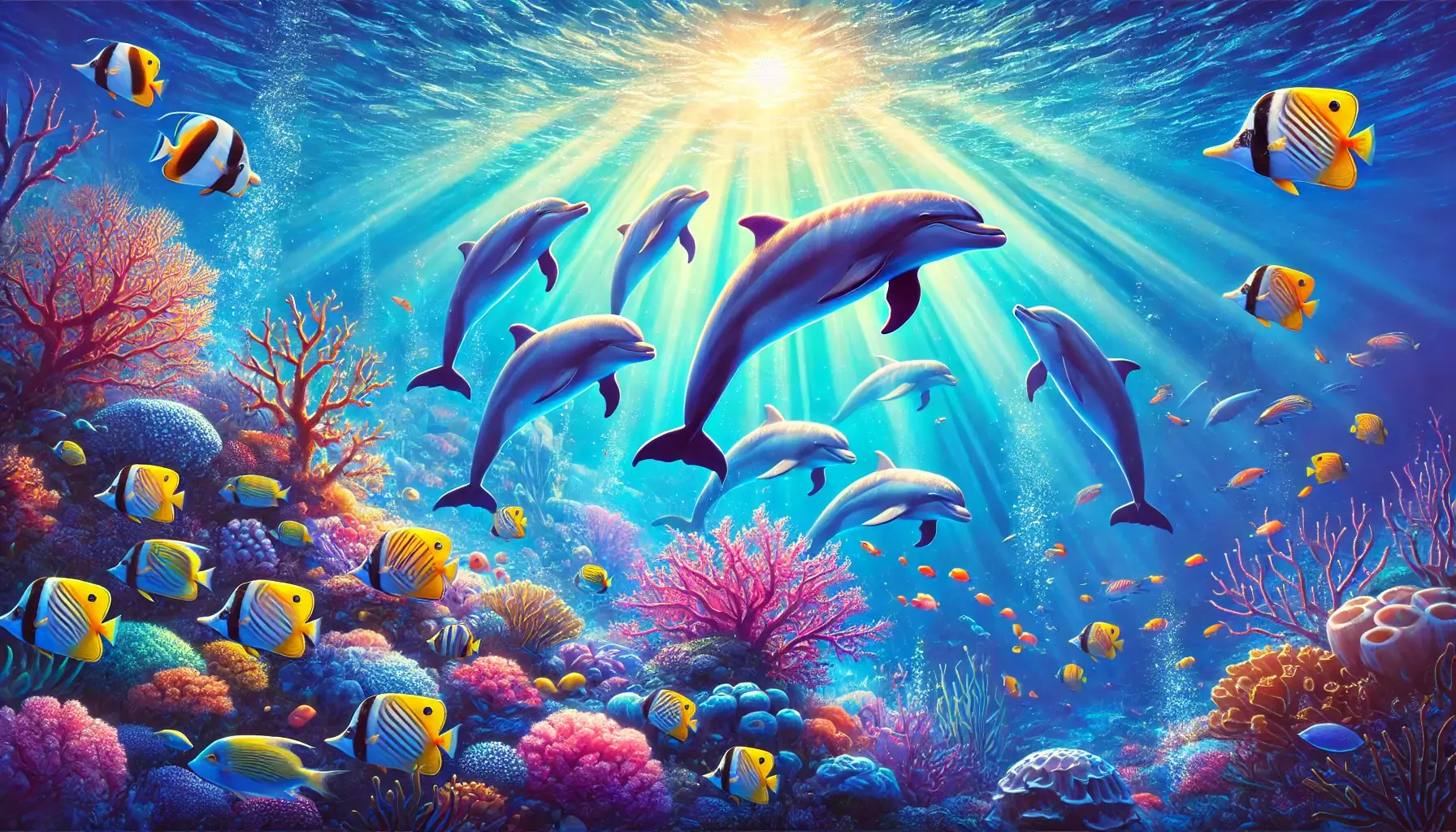 4K Underwater Dolphins Coral Reef