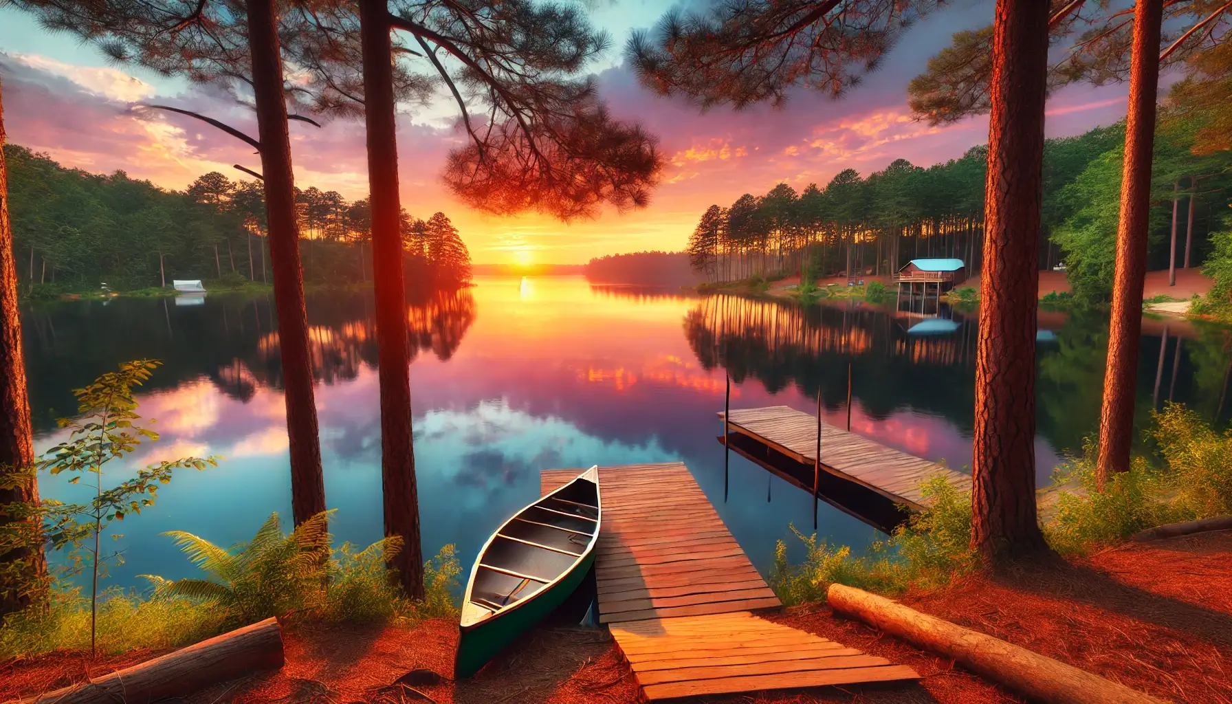 Serene Lakeside View at Sunset with Calm Water