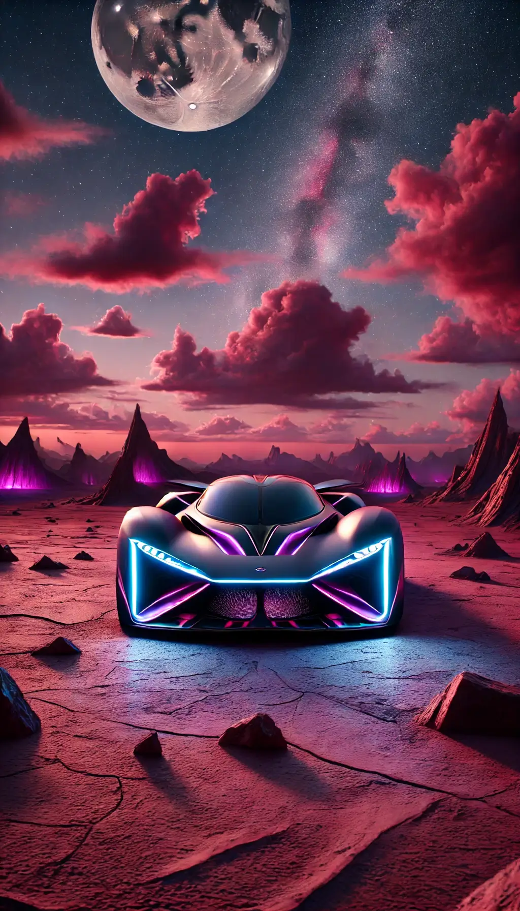 Alien Supercar in Landscape of Pink Planet