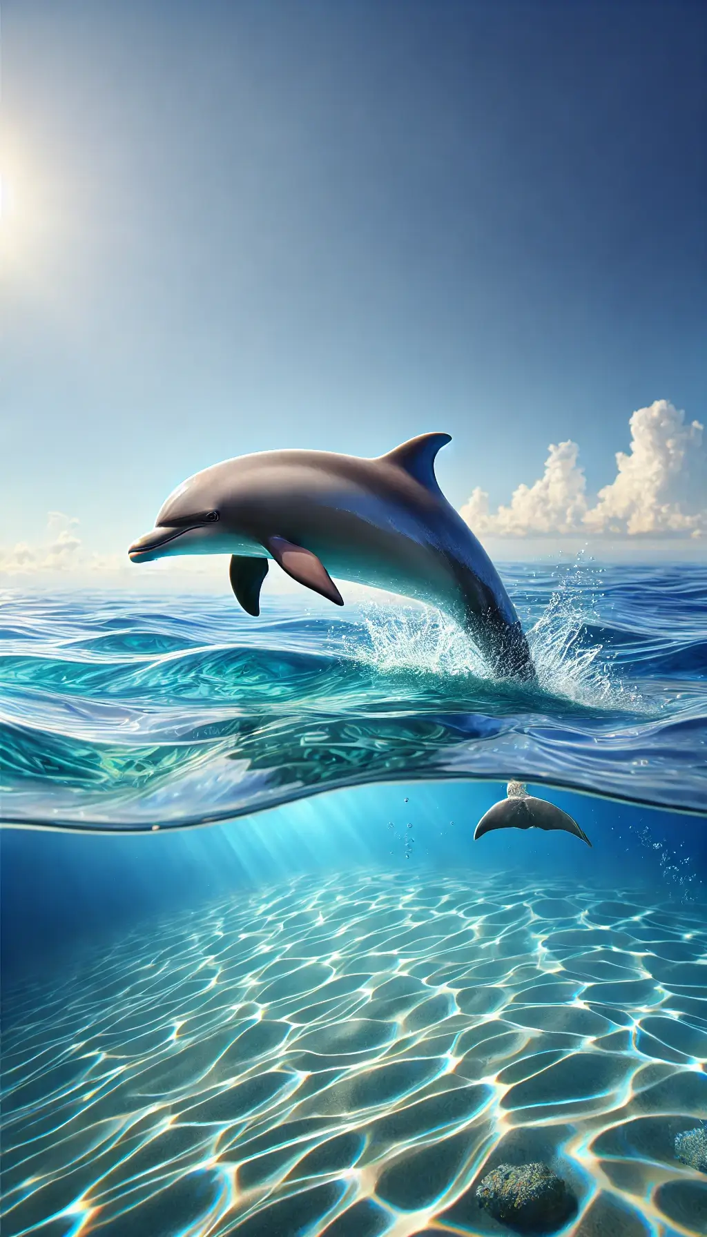 Dolphin Jumping in Clear Ocean Wallpaper in 4K