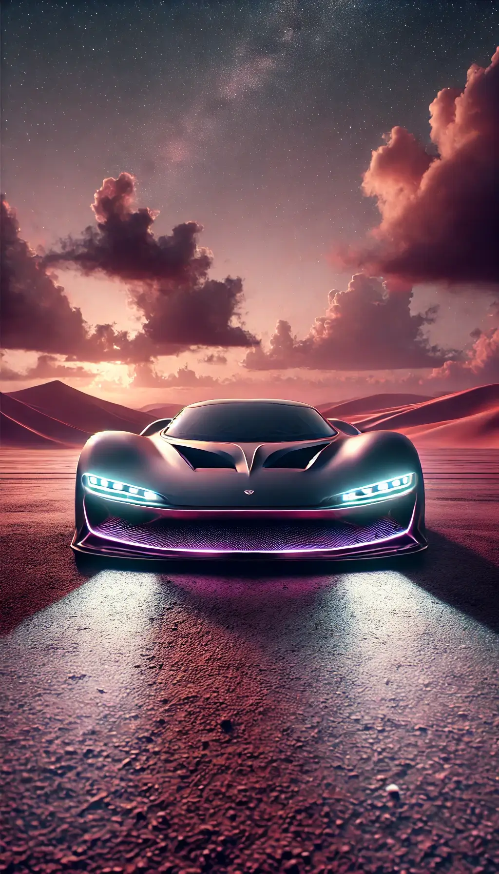 Futuristic Supercar in Pink Desert Sunset