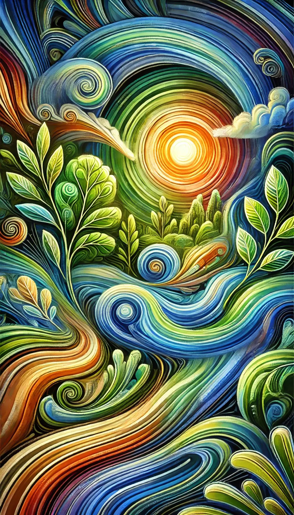 Abstract Animated Nature Scene Vivid Colors