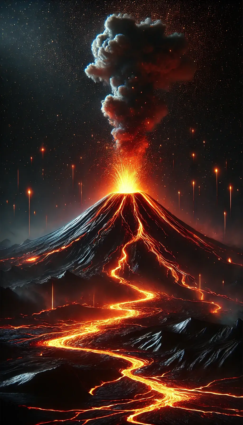 Active Volcano Eruption Dark Black Wallpaper