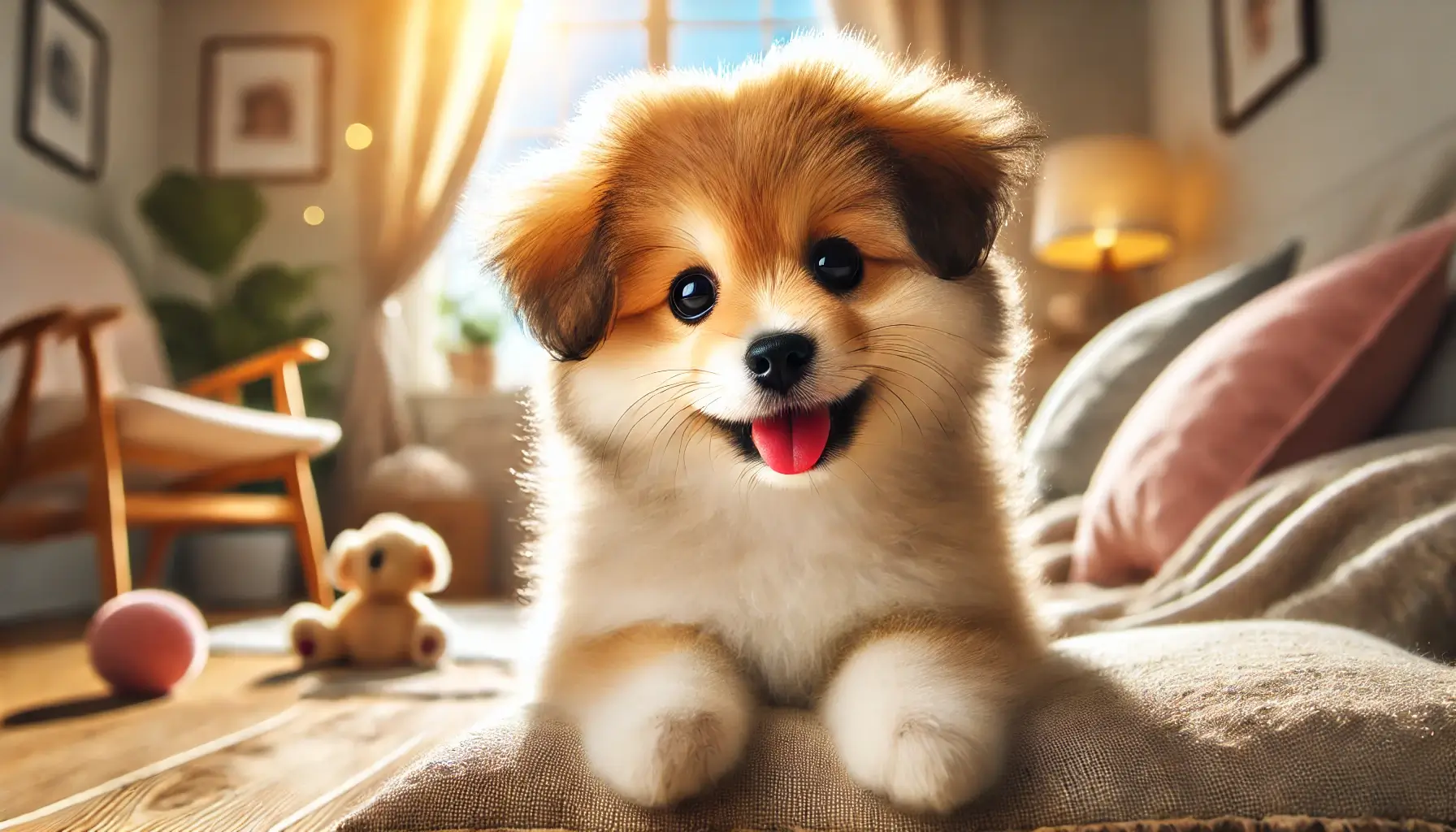 Adorable Puppy in Sunlit Room Wallpaper HD 4K