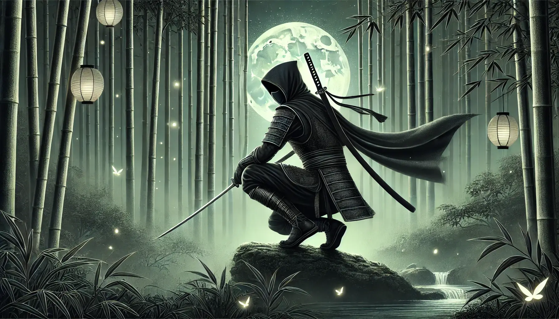 Ninja in Moonlit Forest