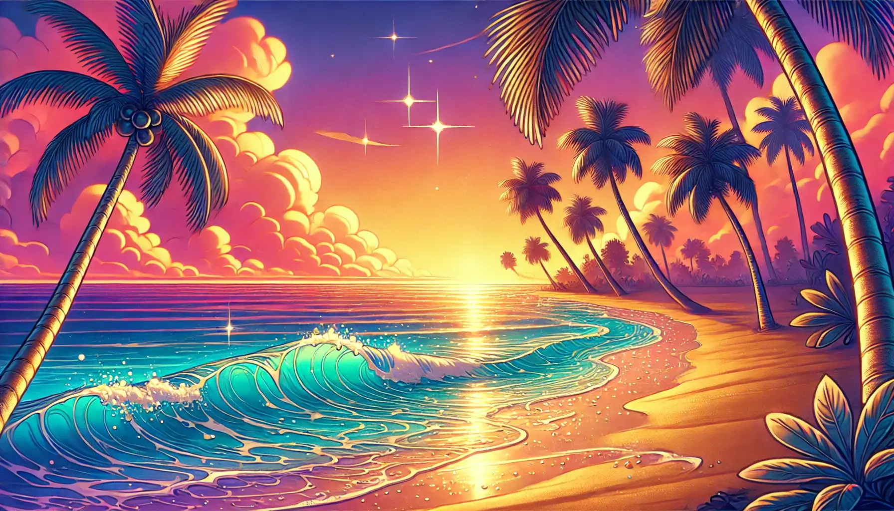 Tropical Beach Sunset Scene