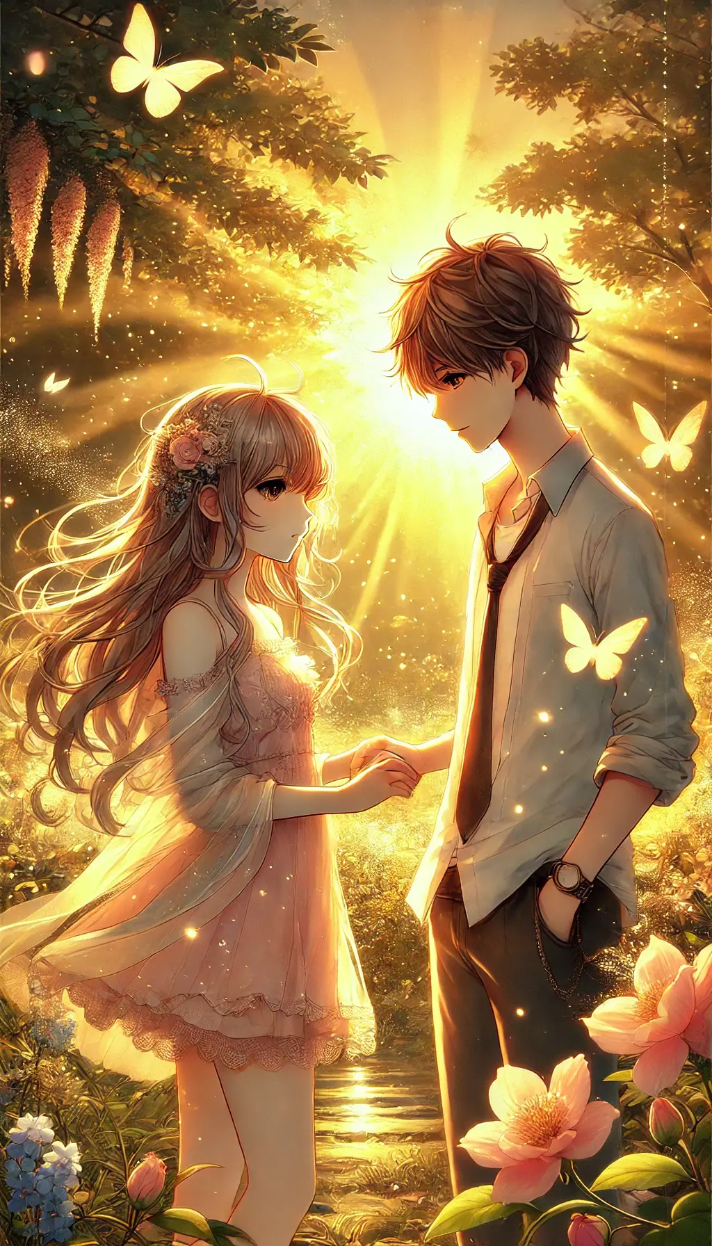 Anime Romantic Couple in a Beautiful Scene