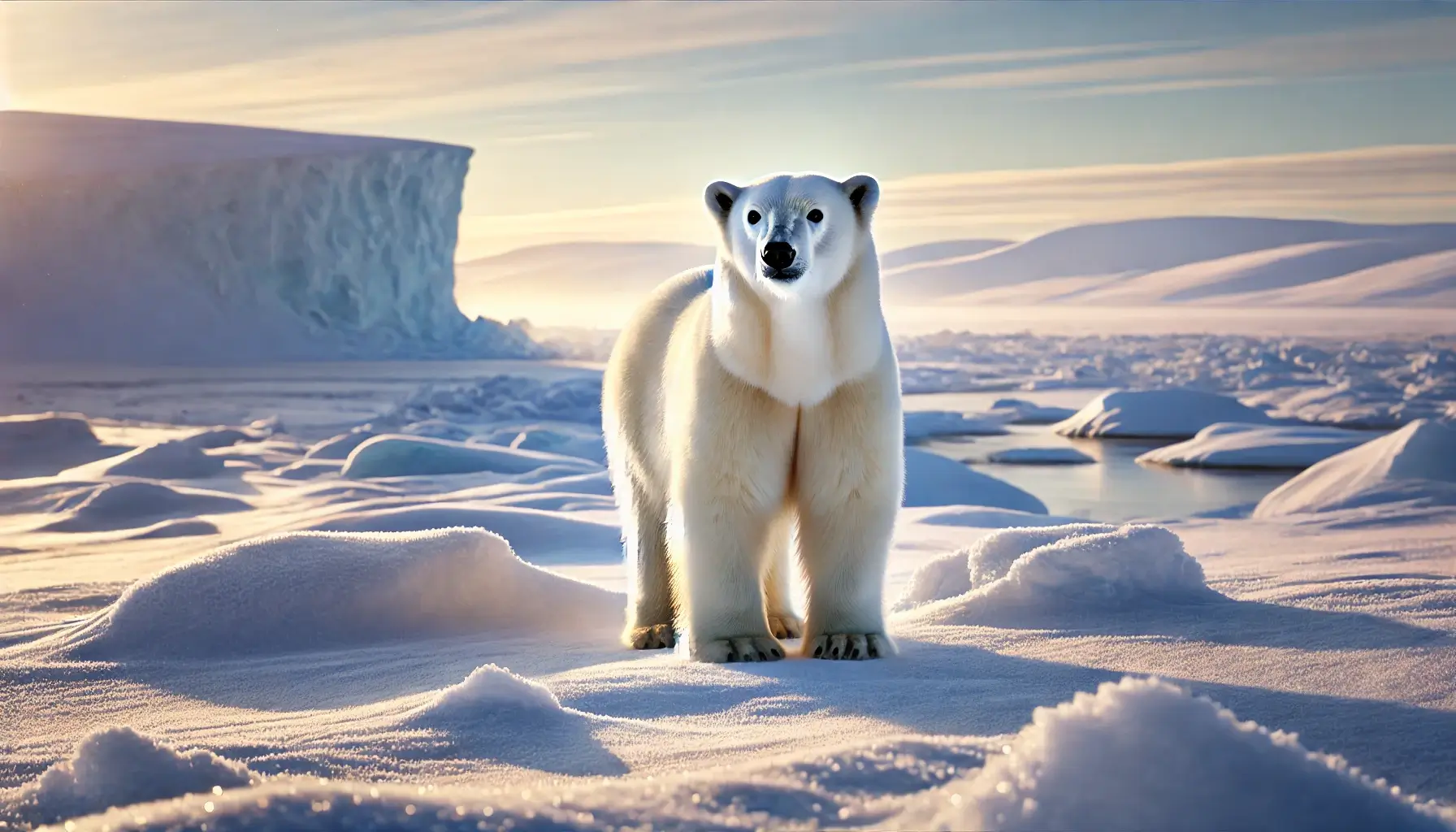 Polar Bear in Snow at the Arctic Landscape