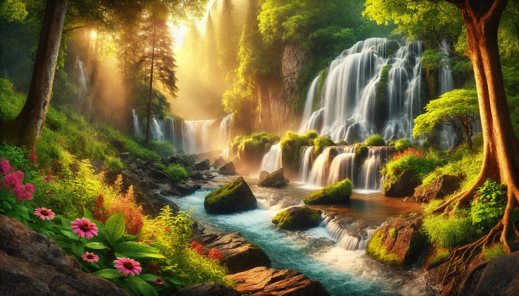 Beautiful Waterfall in Lush Nature Landscape