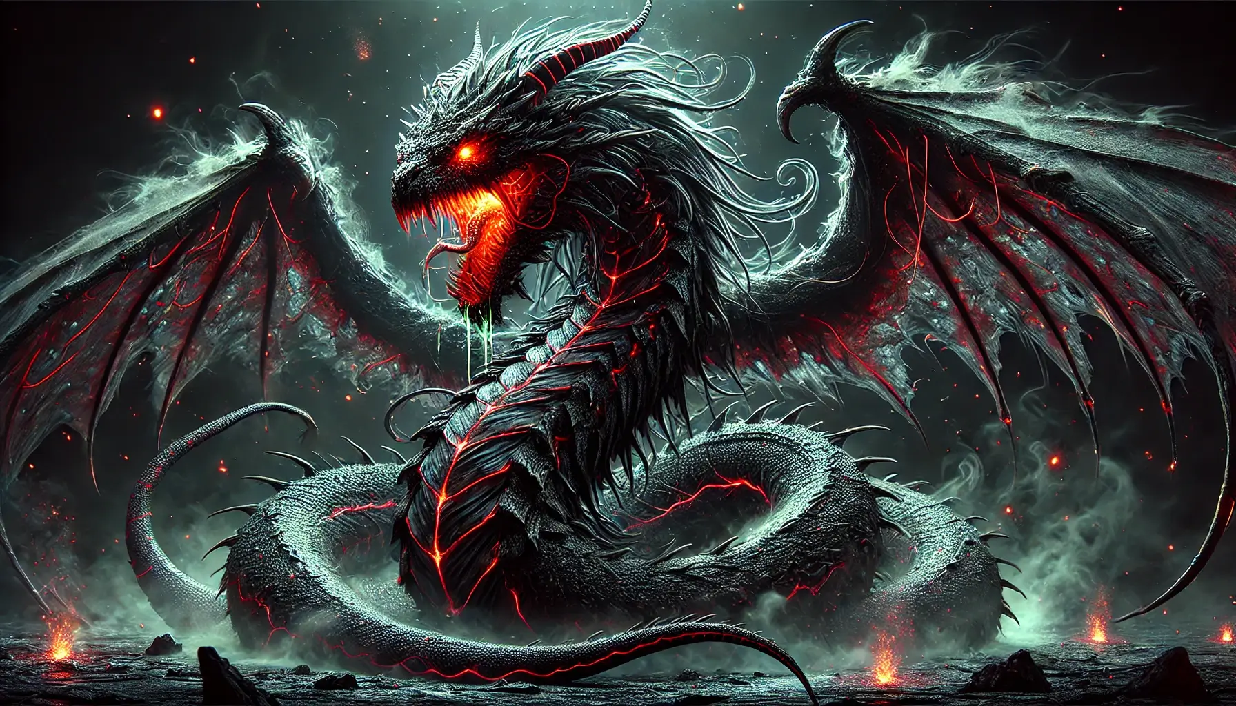 Black Wallpaper Dangerous Fantasy Serpent Dragon 4K HD