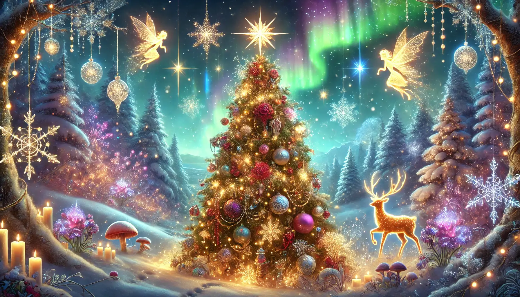 Christmas Wallpaper Fantasy Landscape Tree Lights