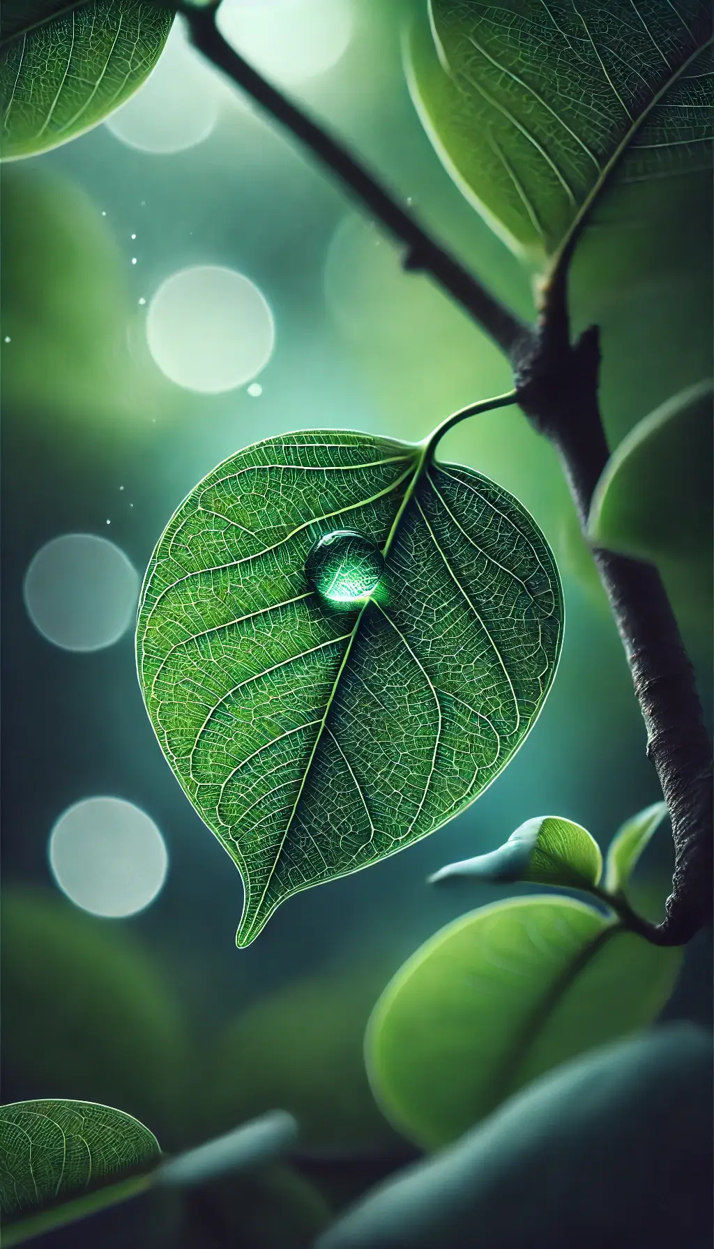 Close-Up of Leaf with Water Droplet in Nature