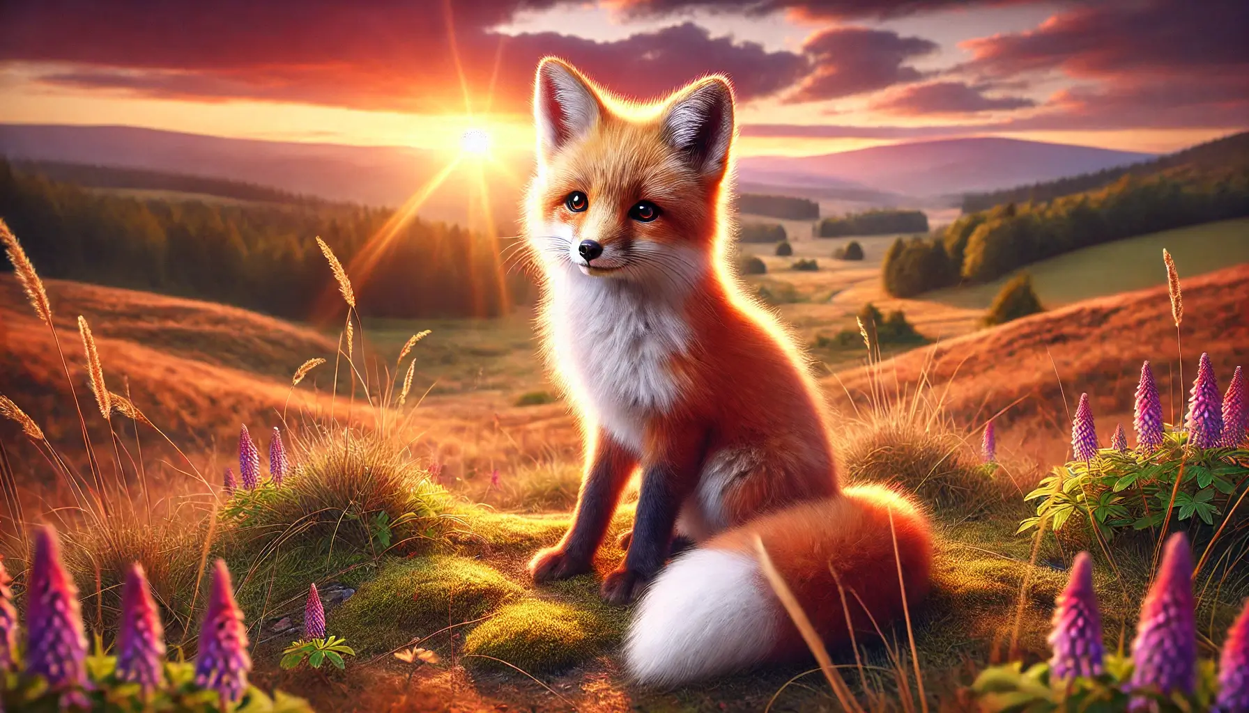 Cute Fox in Scenic Landscape Wallpaper