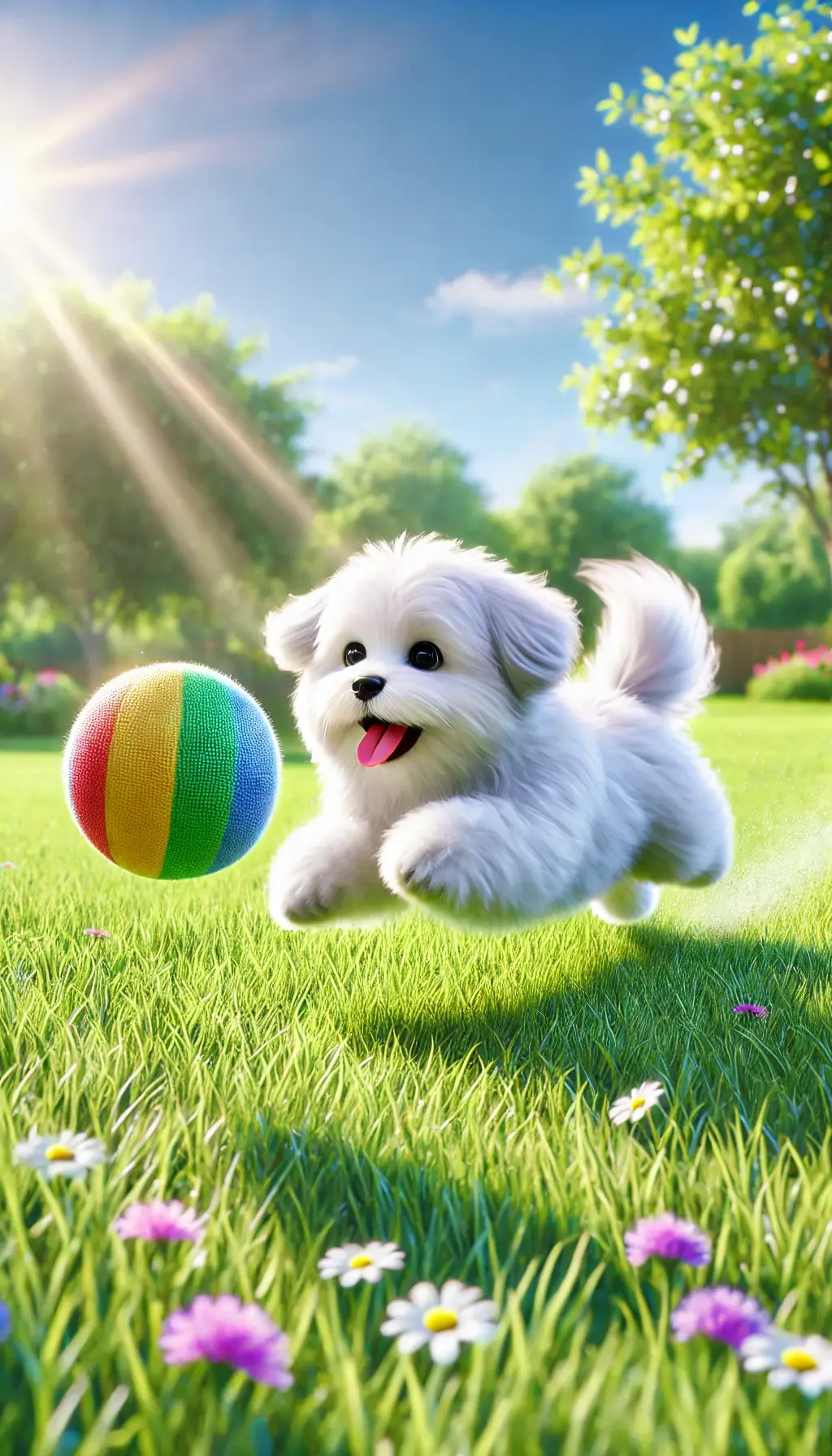 Cute White Dog Playing with Ball 4K HD Dog Mobile Wallpaper