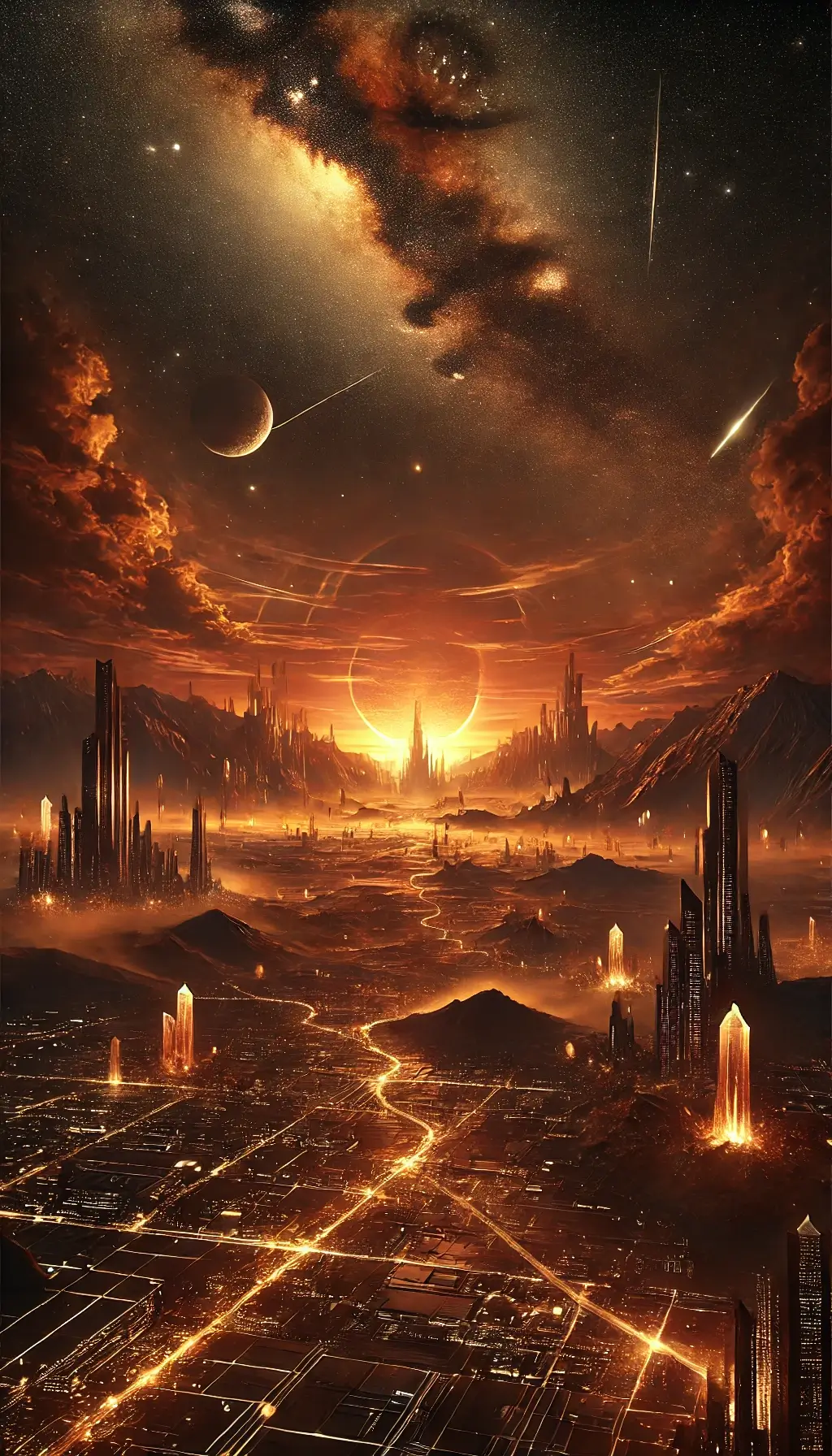 Dark Orange Sci-Fi Landscape Wallpaper