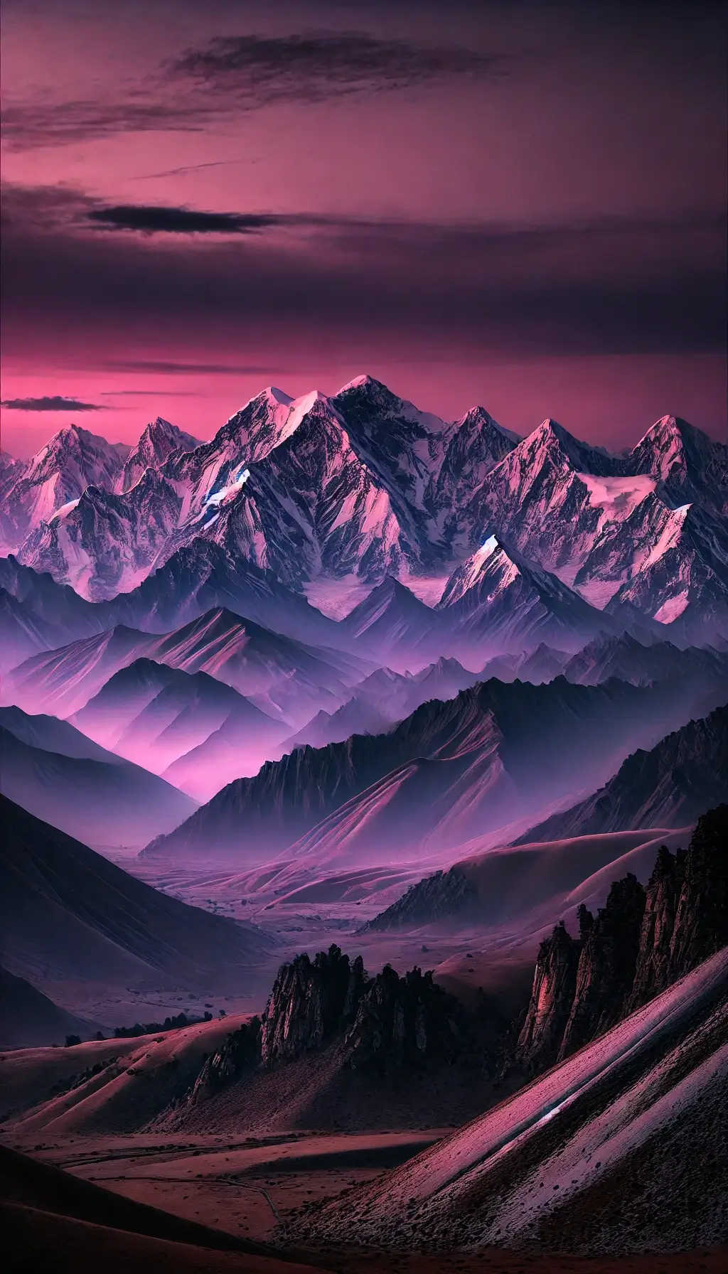 Dark Pink Himalayan Mountain Landscape