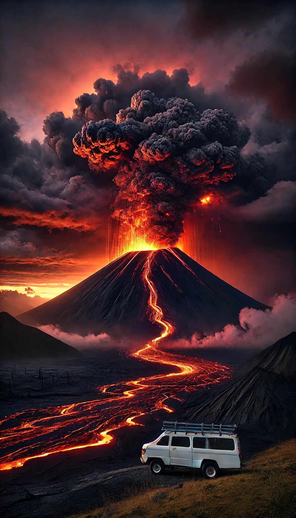 Dramatic Volcano Eruption at Sunset