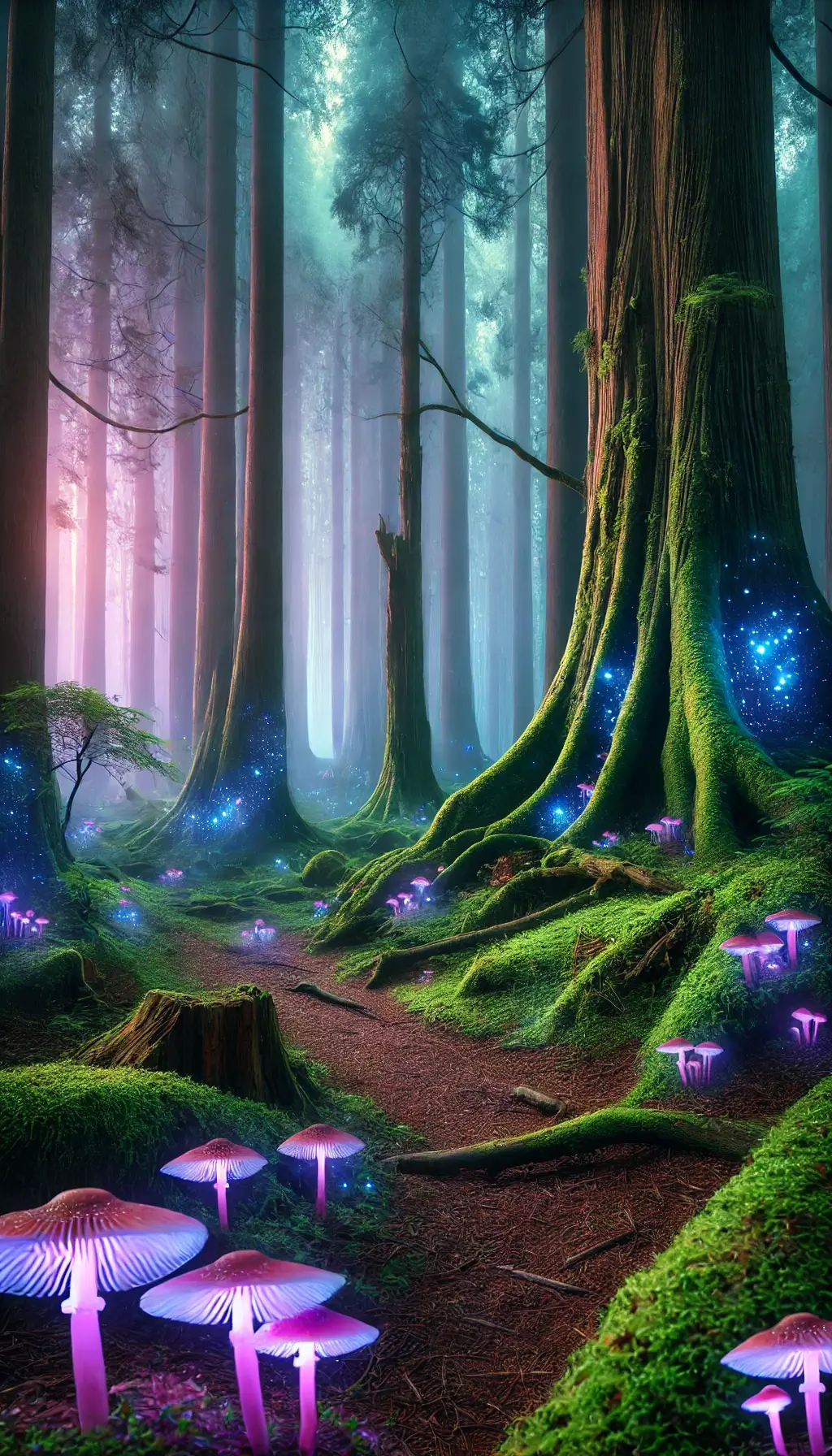 Enchanted Forest at Twilight with Glowing Trees