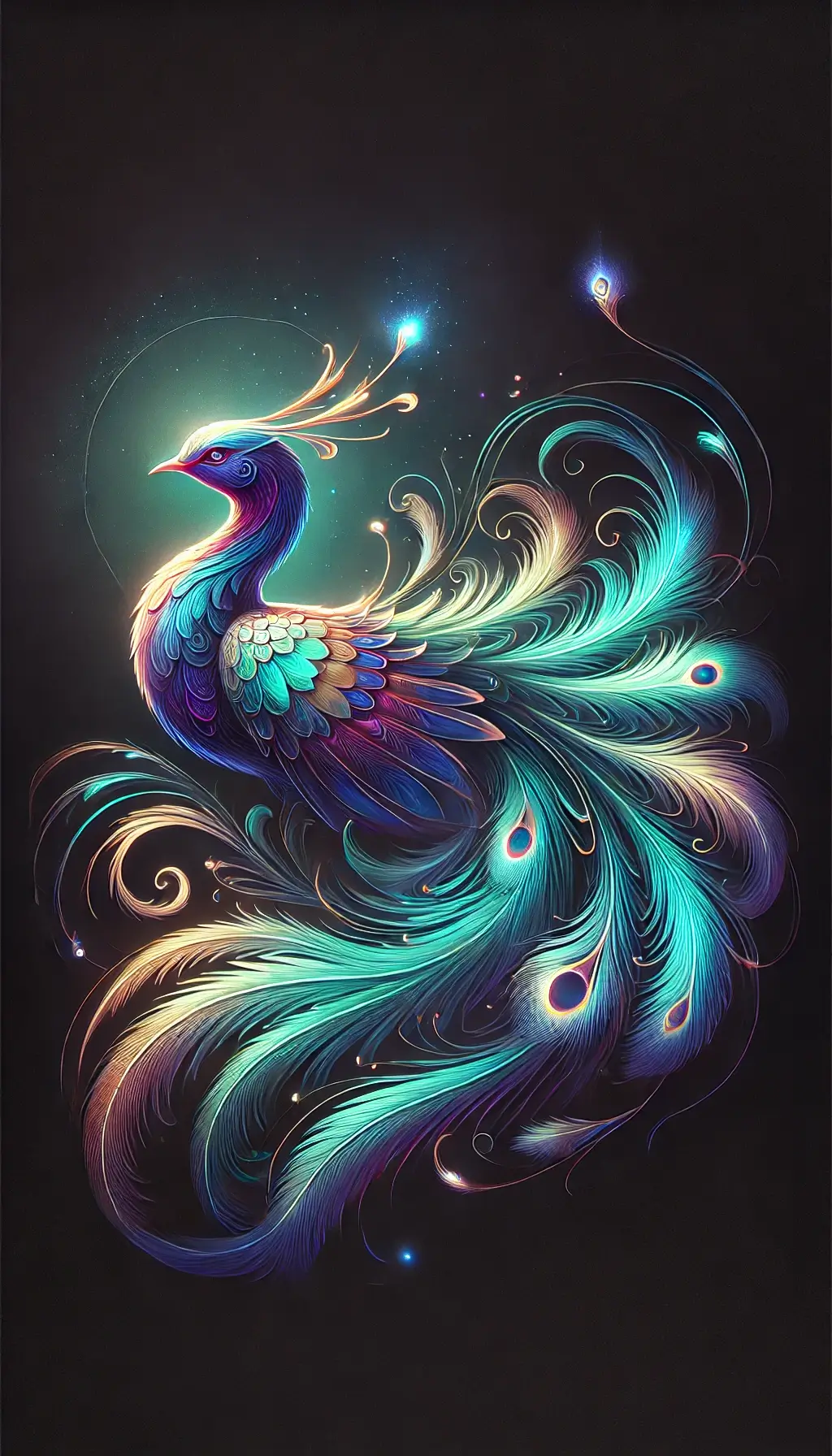 Fantasy Bird with Glowing Feathers Wallpaper