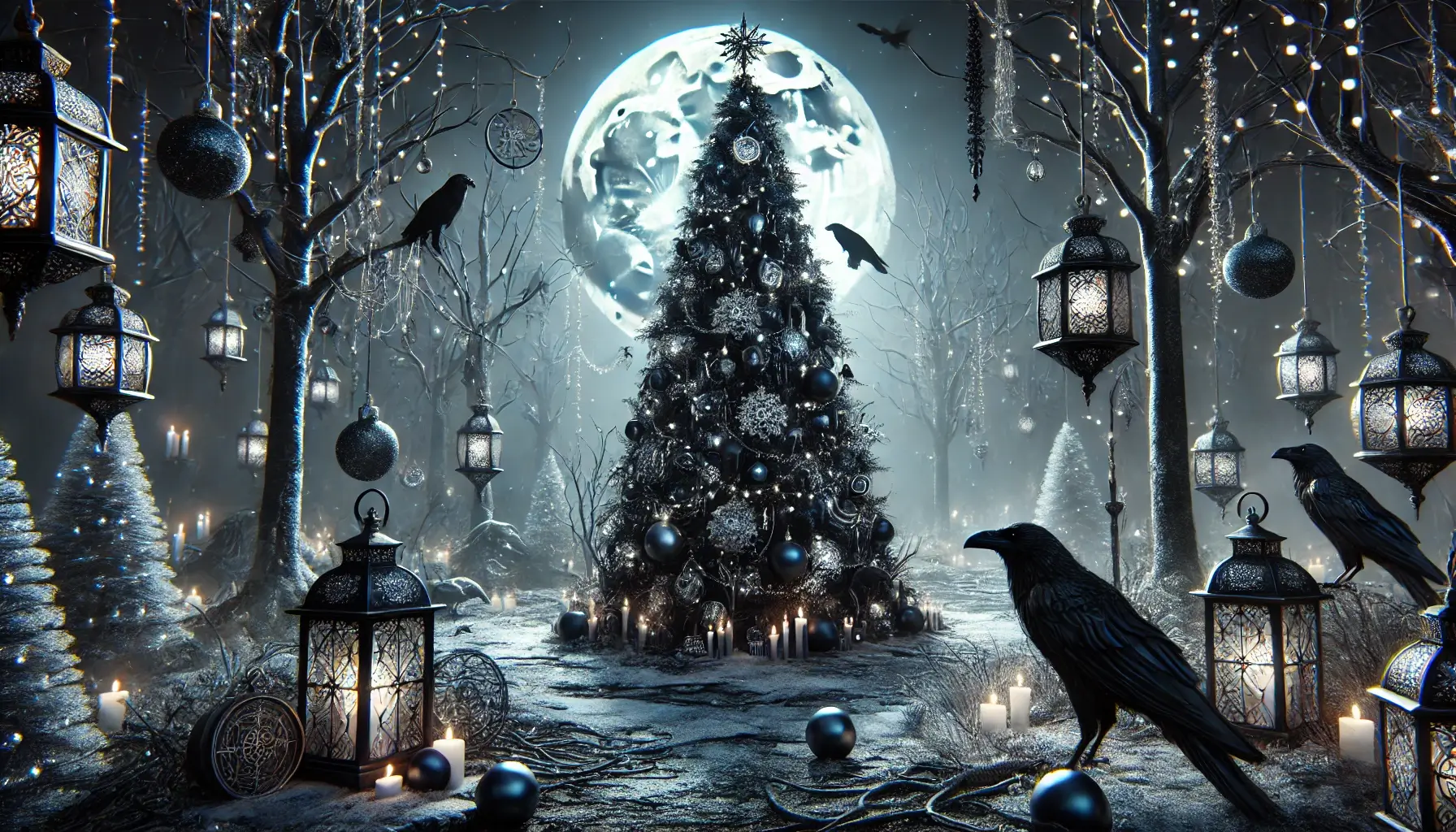 Fantasy Black Aesthetic Christmas Wallpaper 4K Dark Holiday Desktop Scene