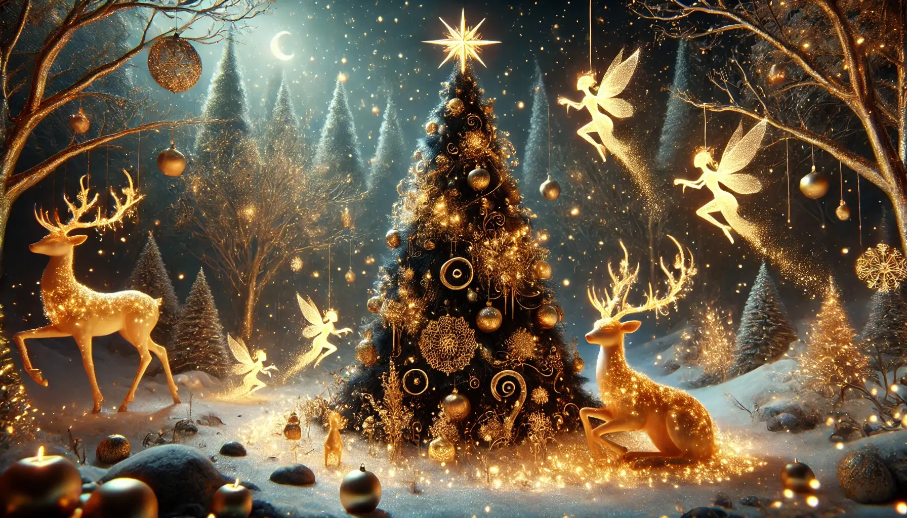 Fantasy Black Christmas Wallpaper HD 4K Magical Forest