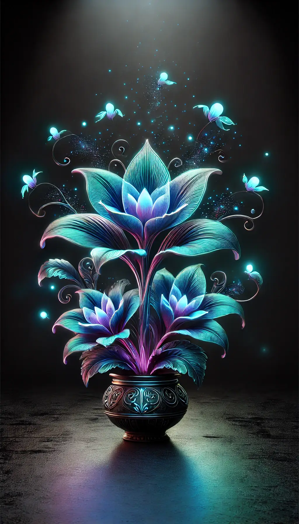 Fantasy Glowing Plant Dark Background 4K HD Mobile Wallpaper