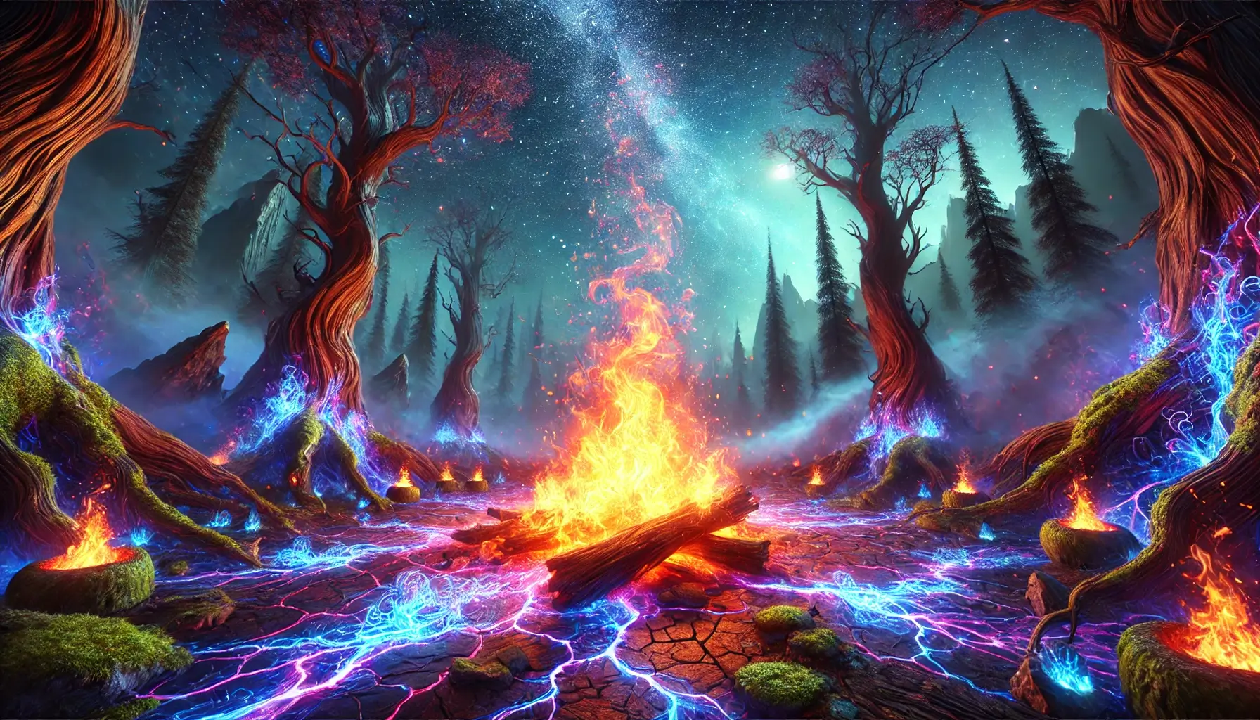 Fantasy Magical Fire Forest 4K HD Wallpaper