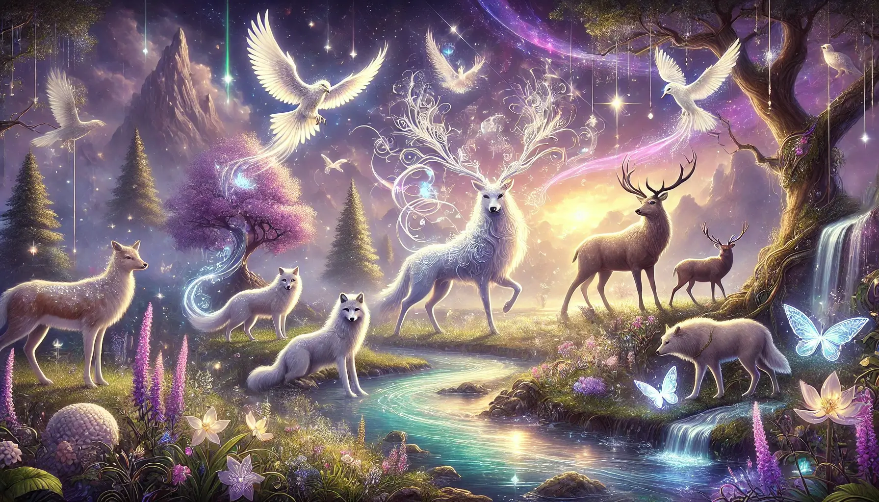 Majestic Animals in a Glowing Fantasy Landscape