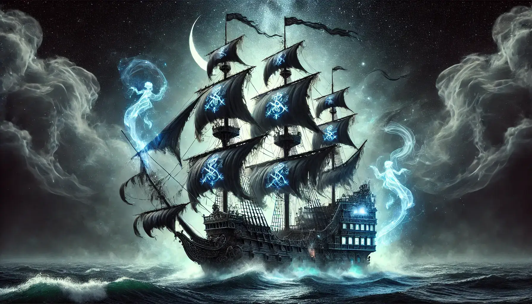 Fantasy Pirate Ship Dark Background 4K HD Wallpaper