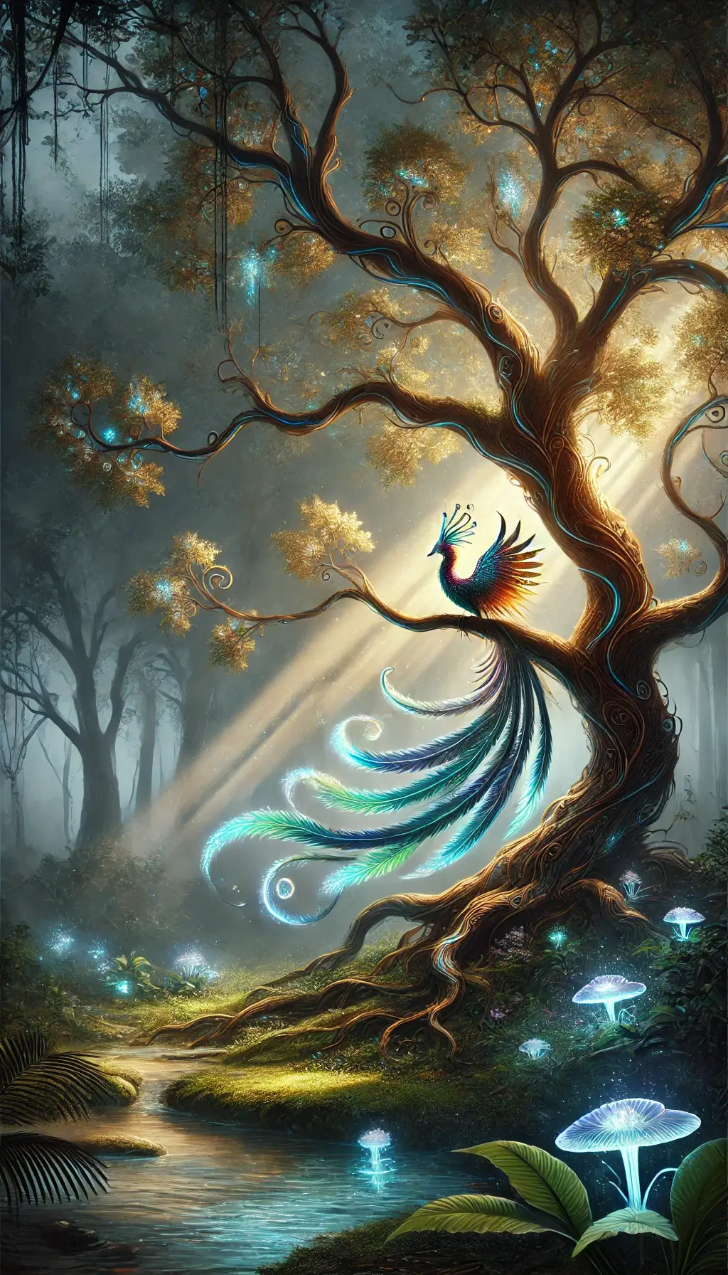 Fantasy Tree and Glowing Bird Wallpaper