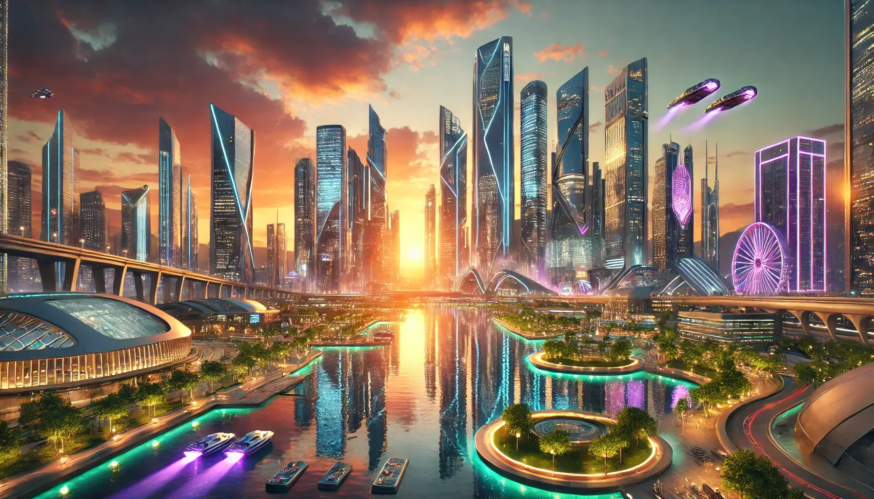 Futuristic Cityscape Sunset Wallpaper in Ultra HD