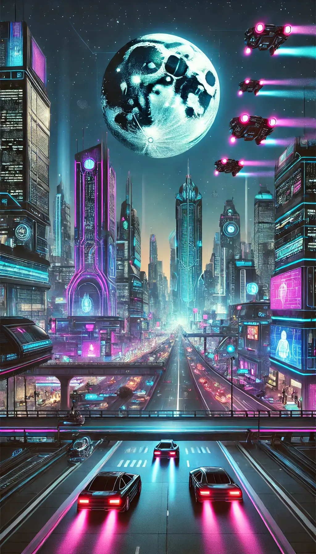 Futuristic Neon City Night Skyline Cyberpunk Scene