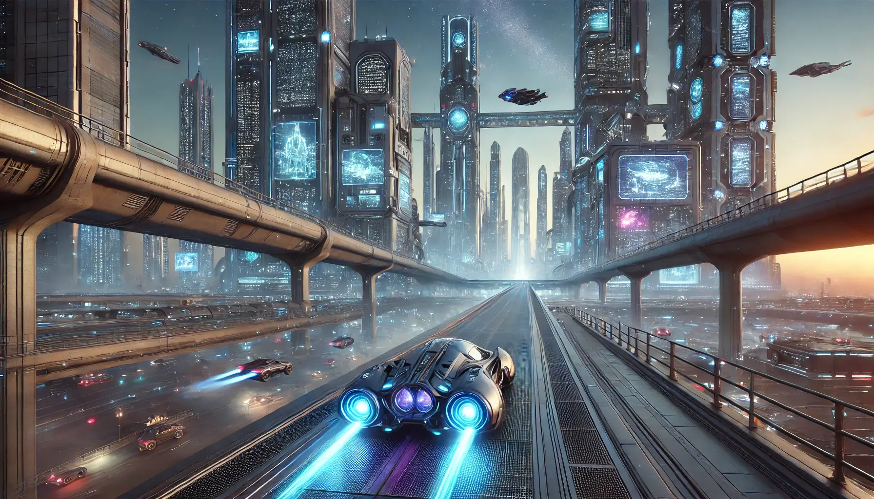 Futuristic Sports Car Wallpaper Sci-Fi Cityscape