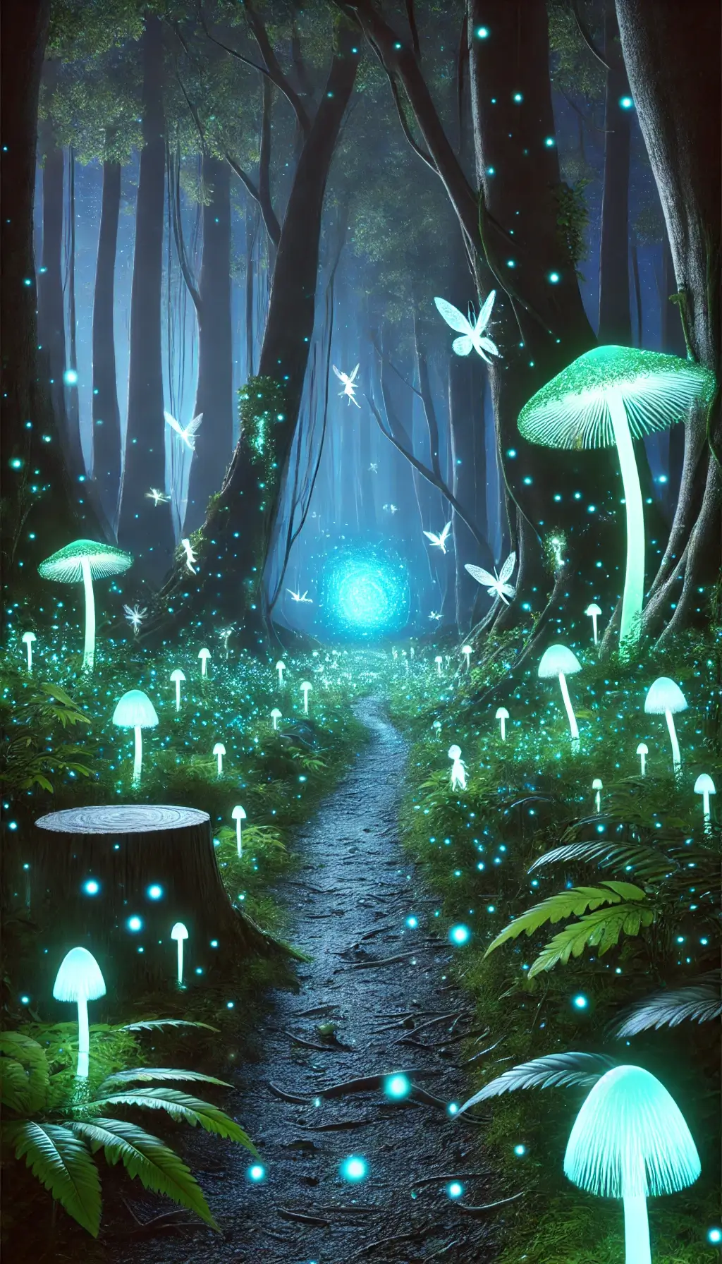 Magical Forest with Glowing Mushrooms and Bioluminescent Enchantment