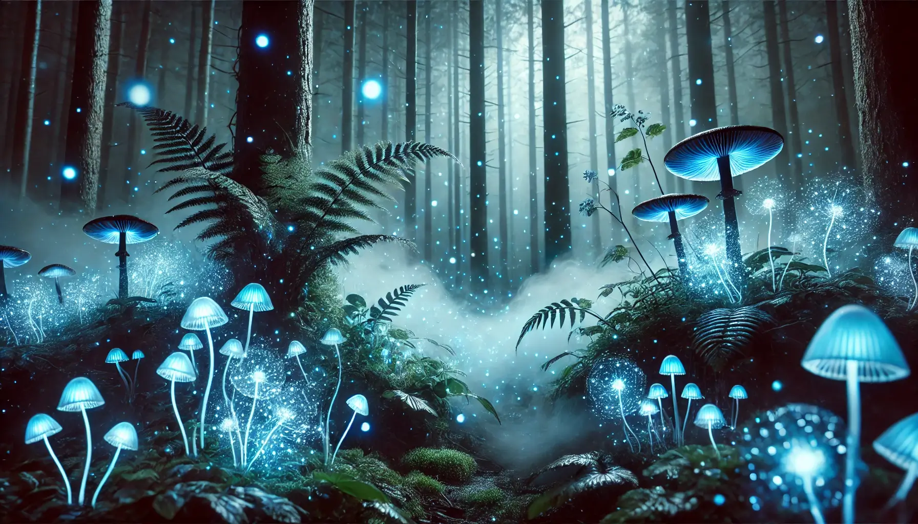 Mystical Forest with Bioluminescent Plants and Glowing Mushrooms