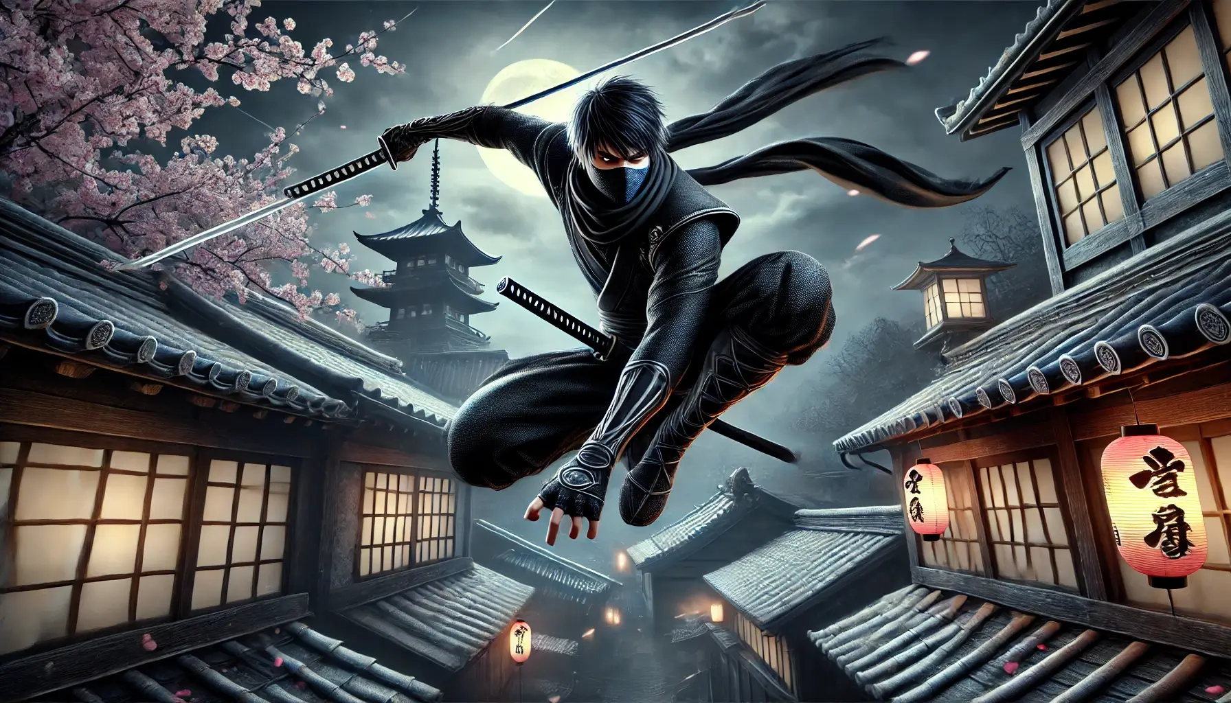 Ninja in Action under Moonlight