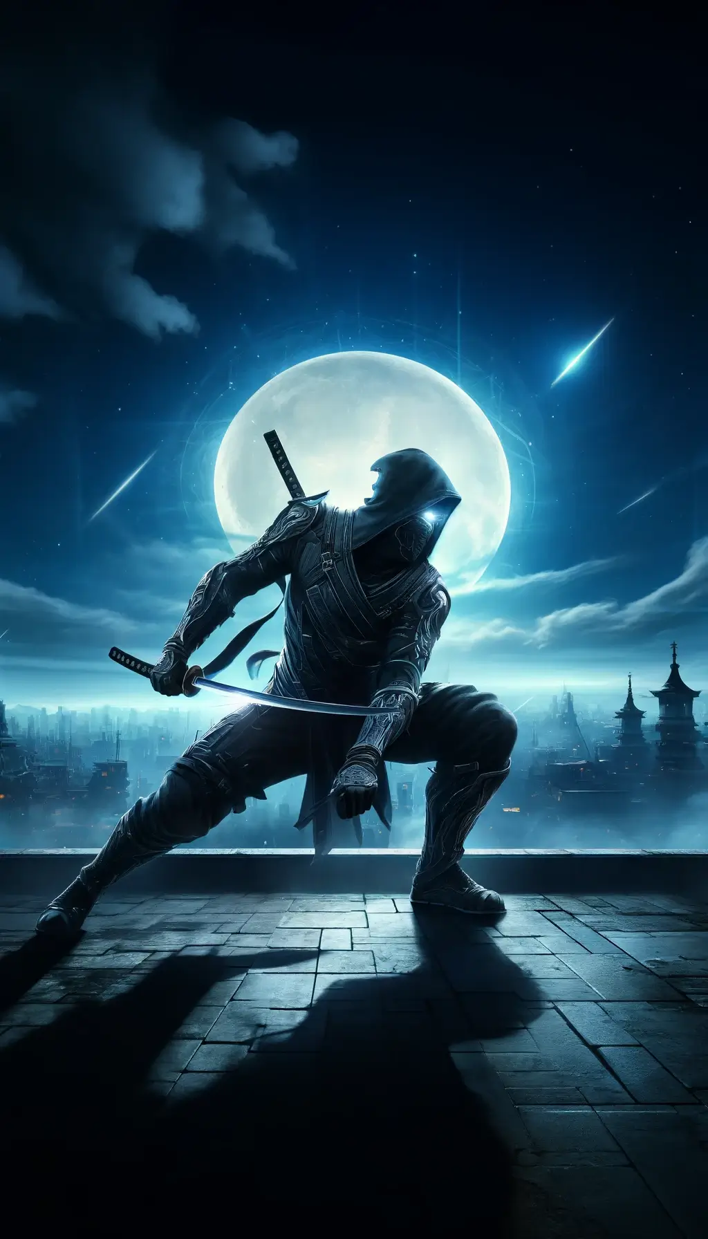 Ninja Fantasy in Dark Cityscape Wallpaper