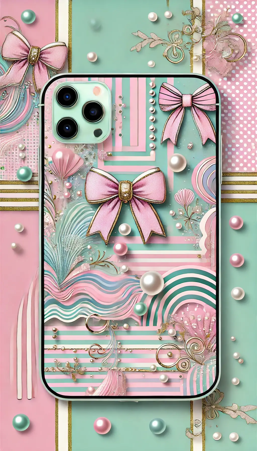 Preppy Wallpaper Pastel Gold Bows Abstract Design