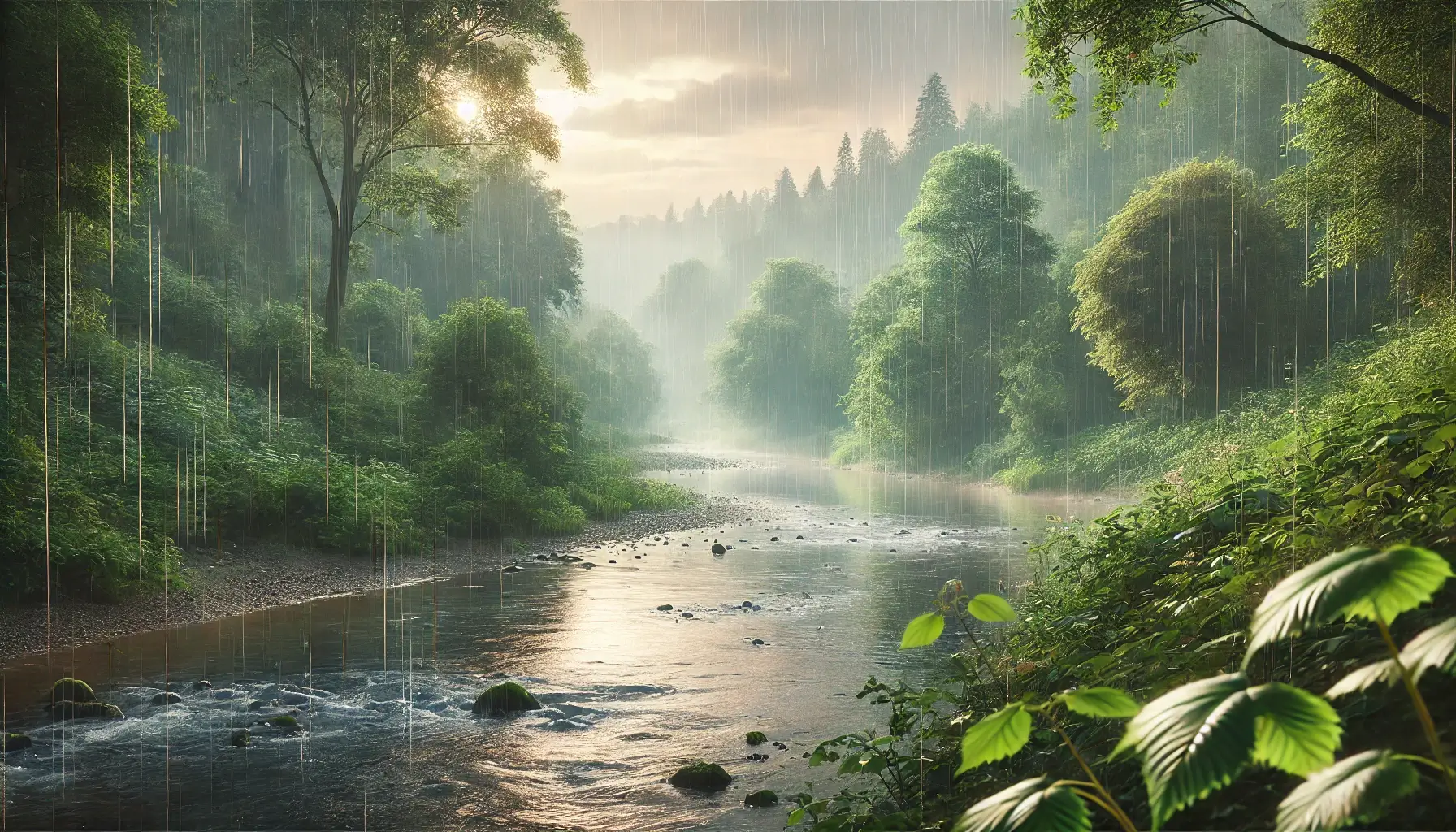 Rain Drops on River Nature Wallpaper HD Serene Landscape Background