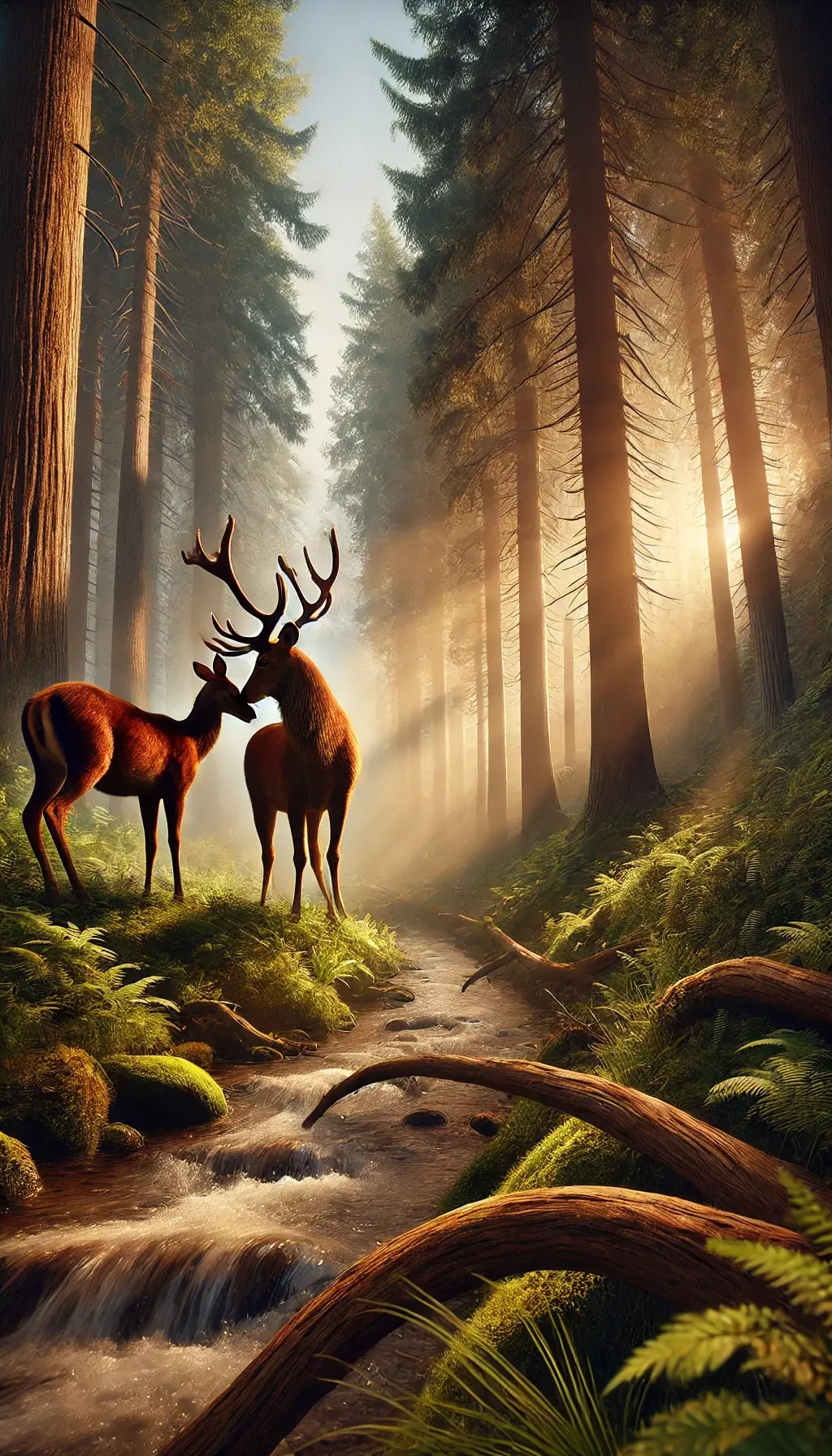 Romantic Deer in Forest Nature Scene