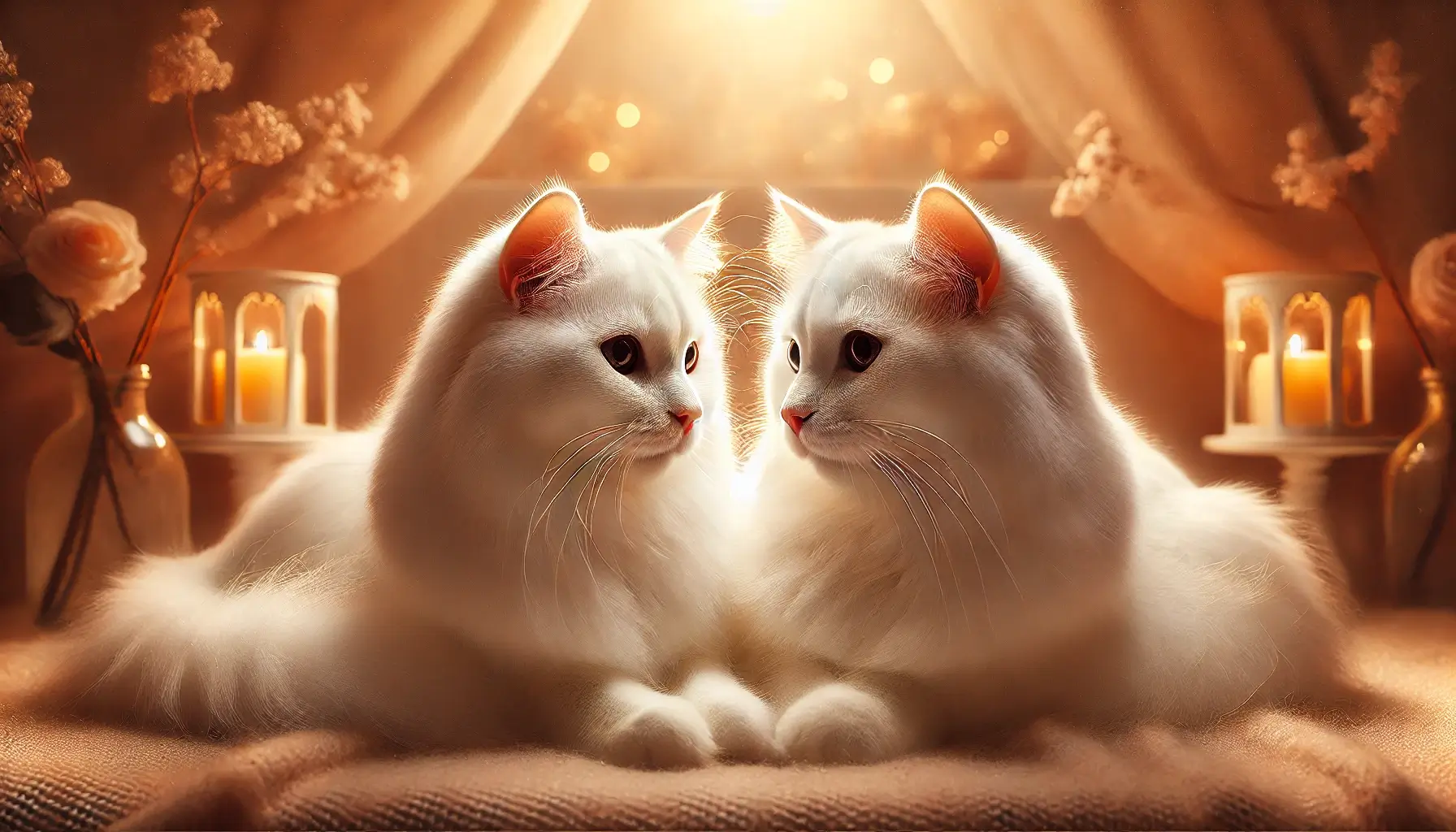 Romantic White Cats in a Cozy Love Scene