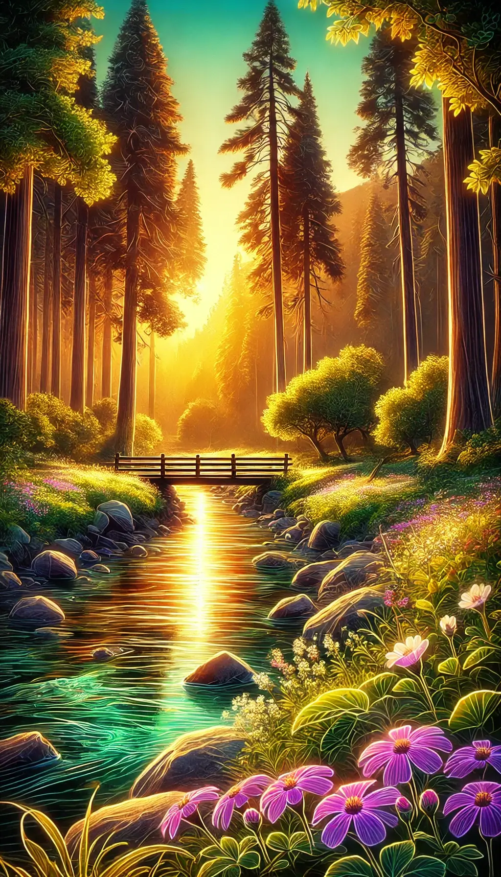 Serene Animated Nature Scene Forest Sunset