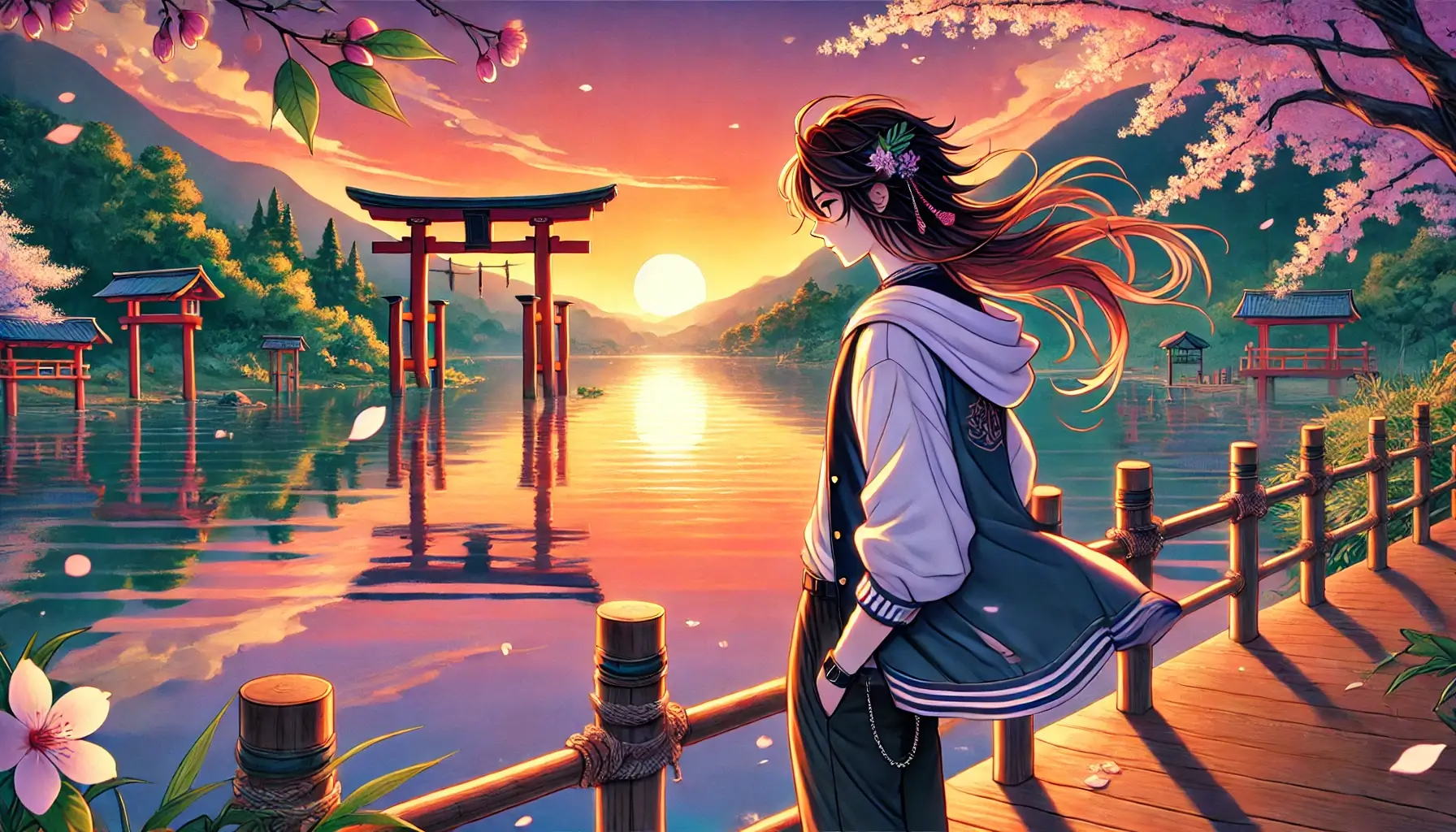 Anime Lakeside Sunset