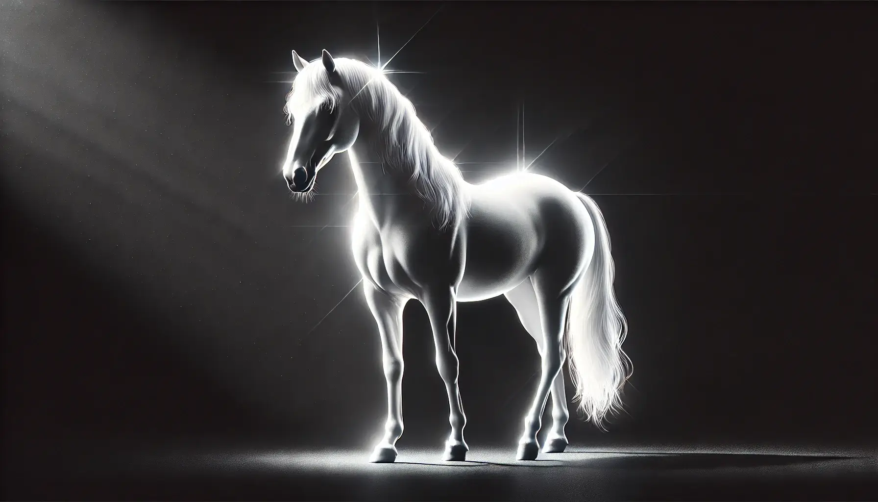 Shining White Horse on Black Background