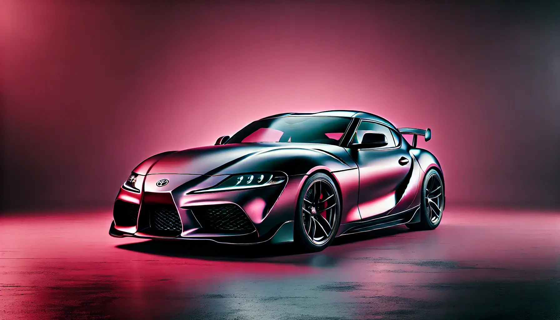 Sleek Sports Car with Dark Pink Background