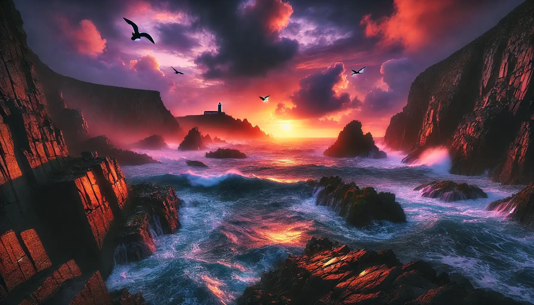 Sunset Over Coastal Cliffs with Vibrant Sky